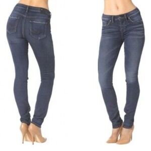 Silver Jeans Aiko Skinny Joga Jeans Size 25 0 Dark Wash Mid-Rise Stretch Knit